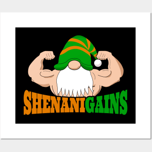 Irish Muscular Gnome Bodybuilder St Patricks Day Flexing Shenanigains Fitness Gym Workout Gift Posters and Art